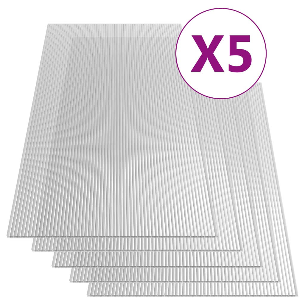 vidaXL Feuilles de polycarbonate 5 pcs 6 mm 150x65 cm