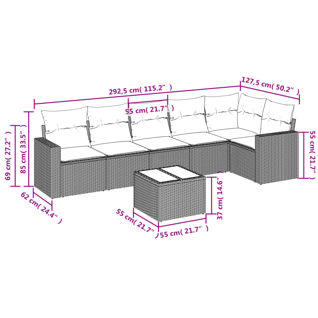 vidaXL Salon de jardin avec coussins 7 pcs gris résine tressée