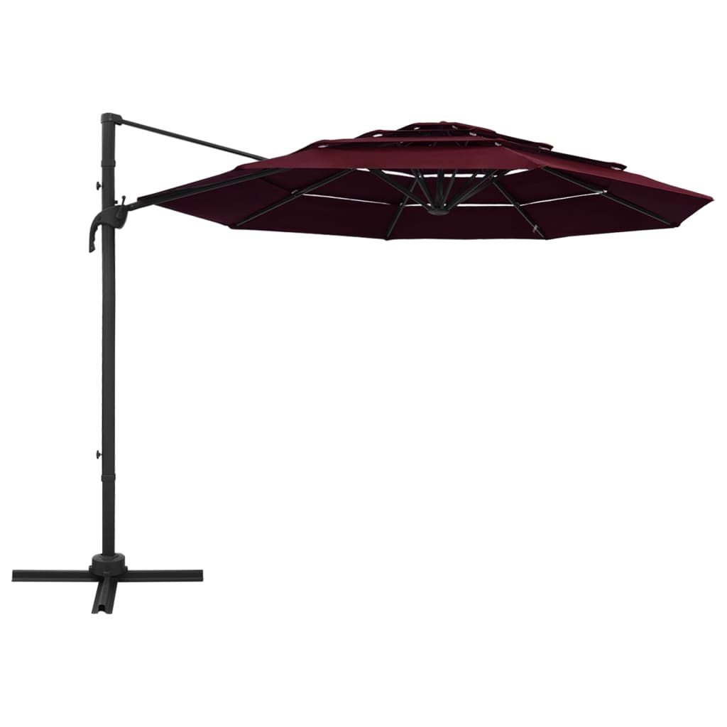 vidaXL Parasol de jardin à 4 niveaux mât en aluminium rouge bordeaux