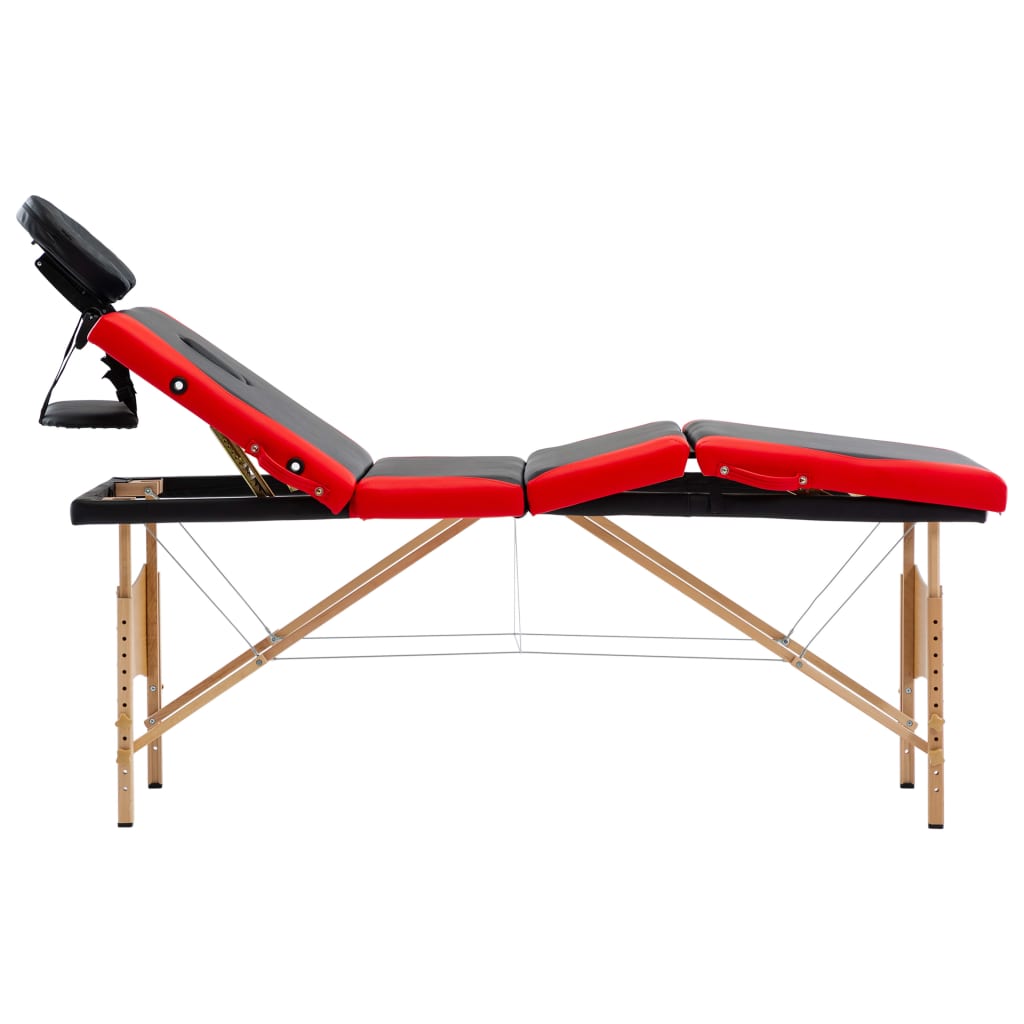 vidaXL Table de massage pliable 4 zones Bois Noir et rouge
