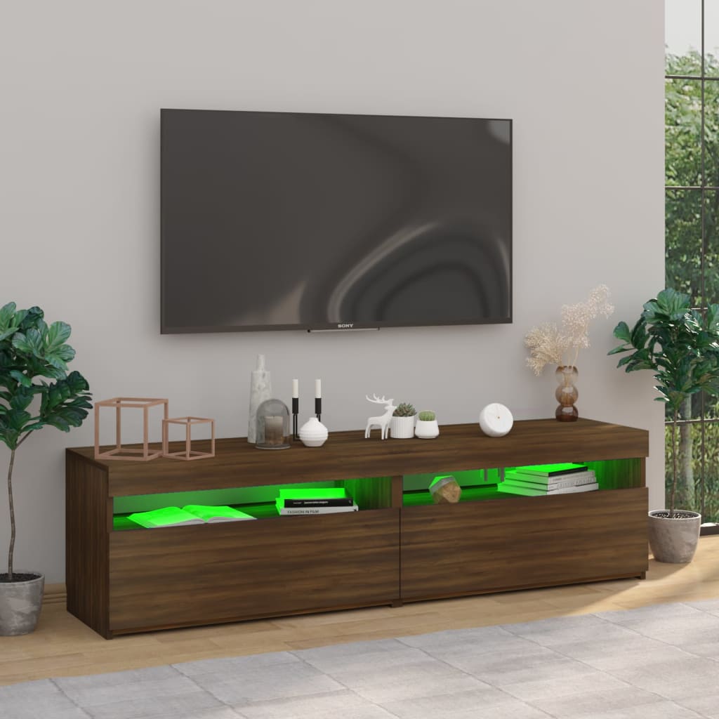 vidaXL Meubles TV avec lumières LED 2 pcs Chêne marron 75x35x40 cm