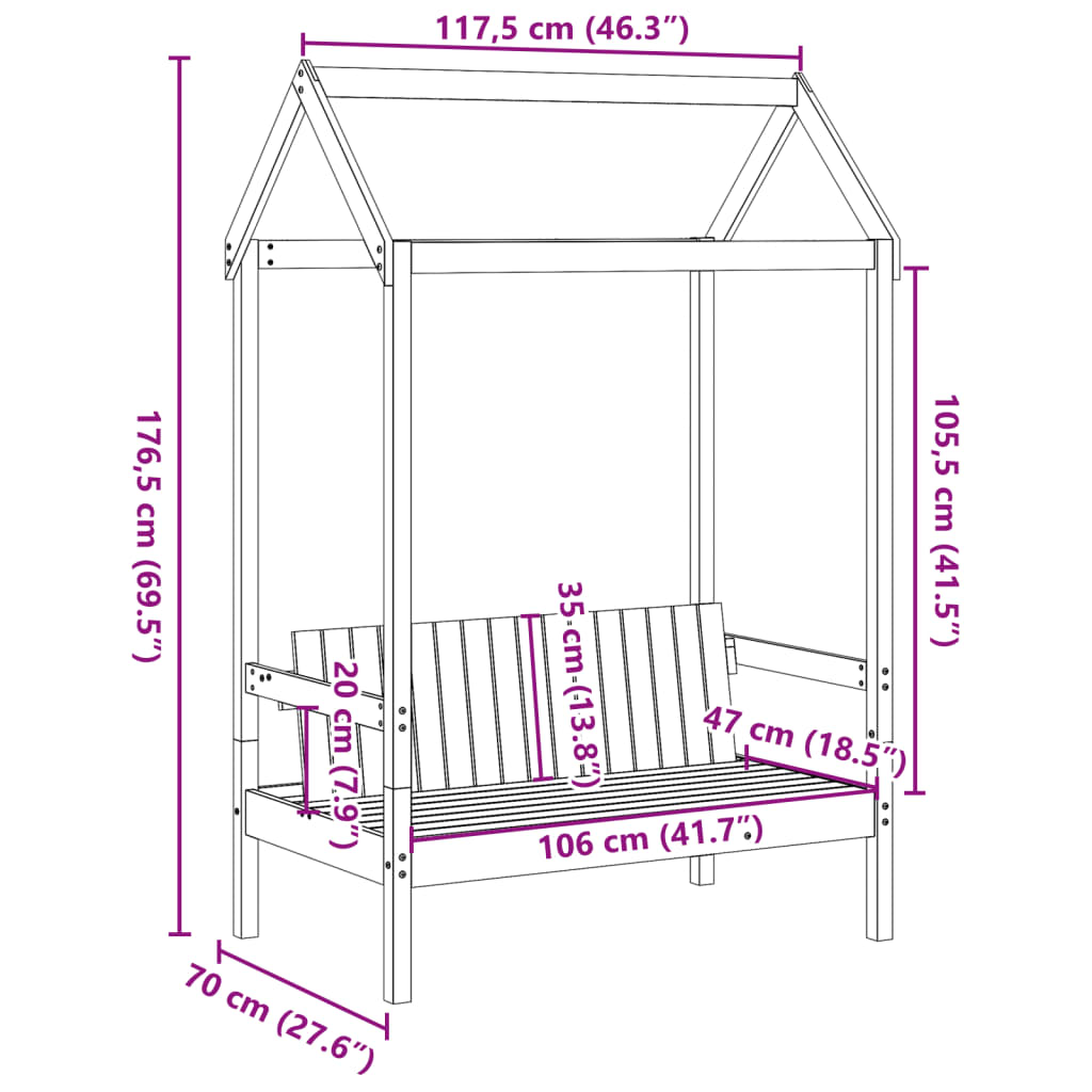 vidaXL Banc avec toit blanc 117,5x70x176,5 cm bois de pin massif