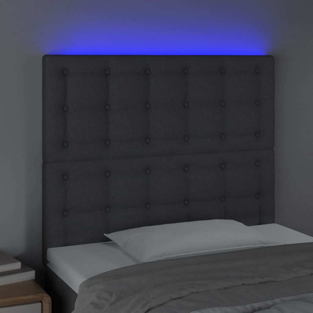 vidaXL Tête de lit à LED Gris foncé 100x5x118/128 cm Tissu