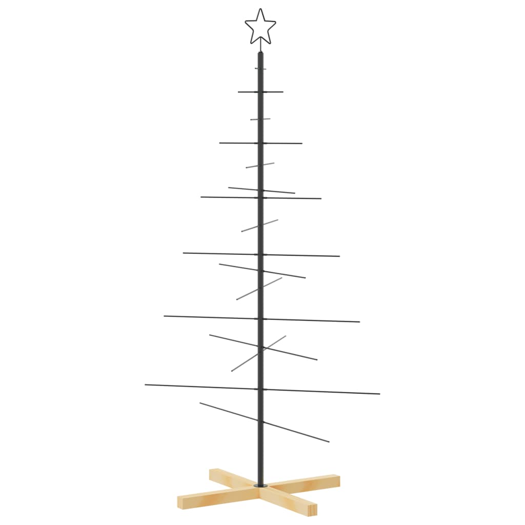 vidaXL Arbre de Noël en métal avec base en bois noir 150 cm