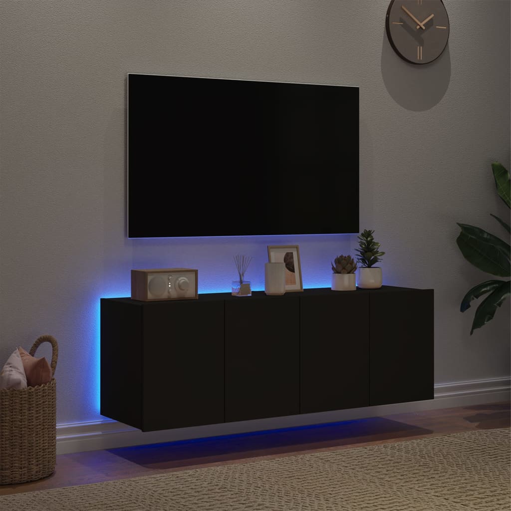 vidaXL Meubles TV muraux avec lumières LED 2 pcs noir 60x35x41 cm