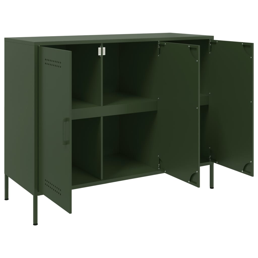 vidaXL Buffet vert olive 100,5x39x79 cm acier laminé à froid