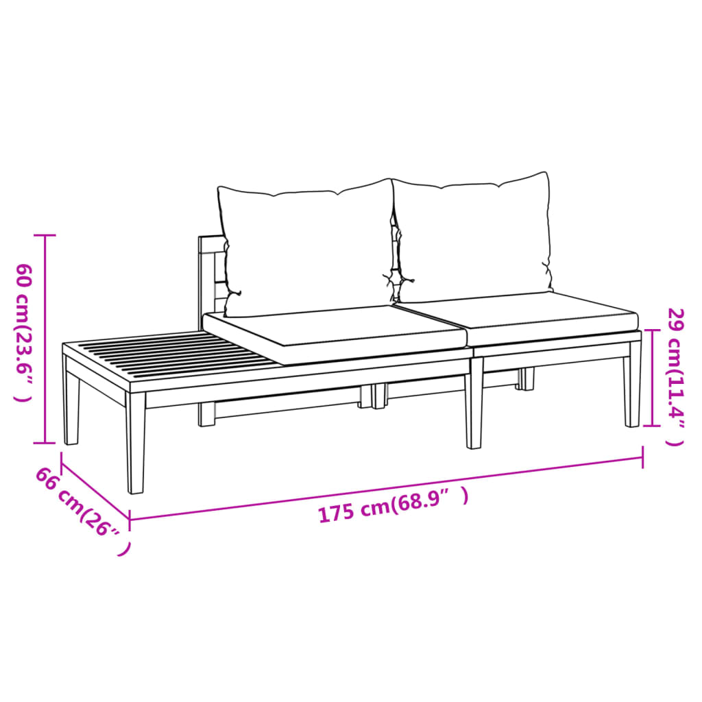 vidaXL Salon de jardin 3 pcs avec coussins blanc crème Bois d'acacia