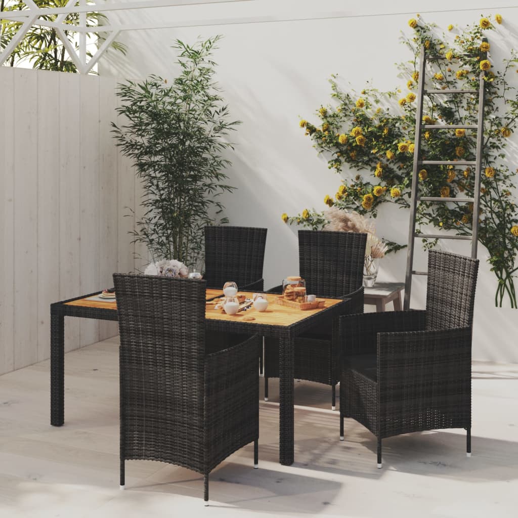 vidaXL Mobilier à dîner de jardin 5pcs et coussins Résine tressée Noir