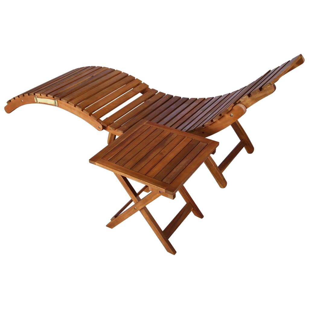 vidaXL Chaise longue de jardin avec table et coussin Bois d'acacia