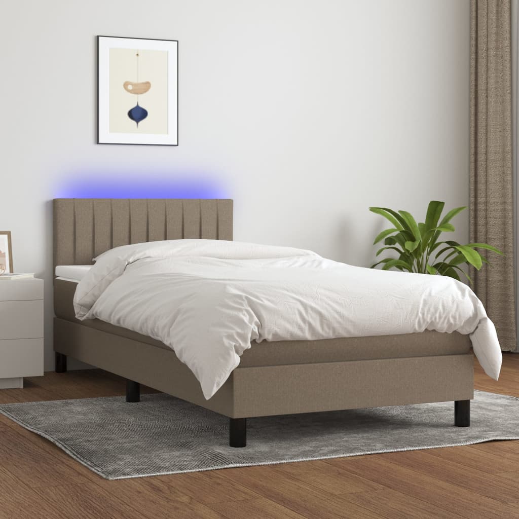 vidaXL Sommier à lattes de lit avec matelas LED Taupe 100x200 cm Tissu