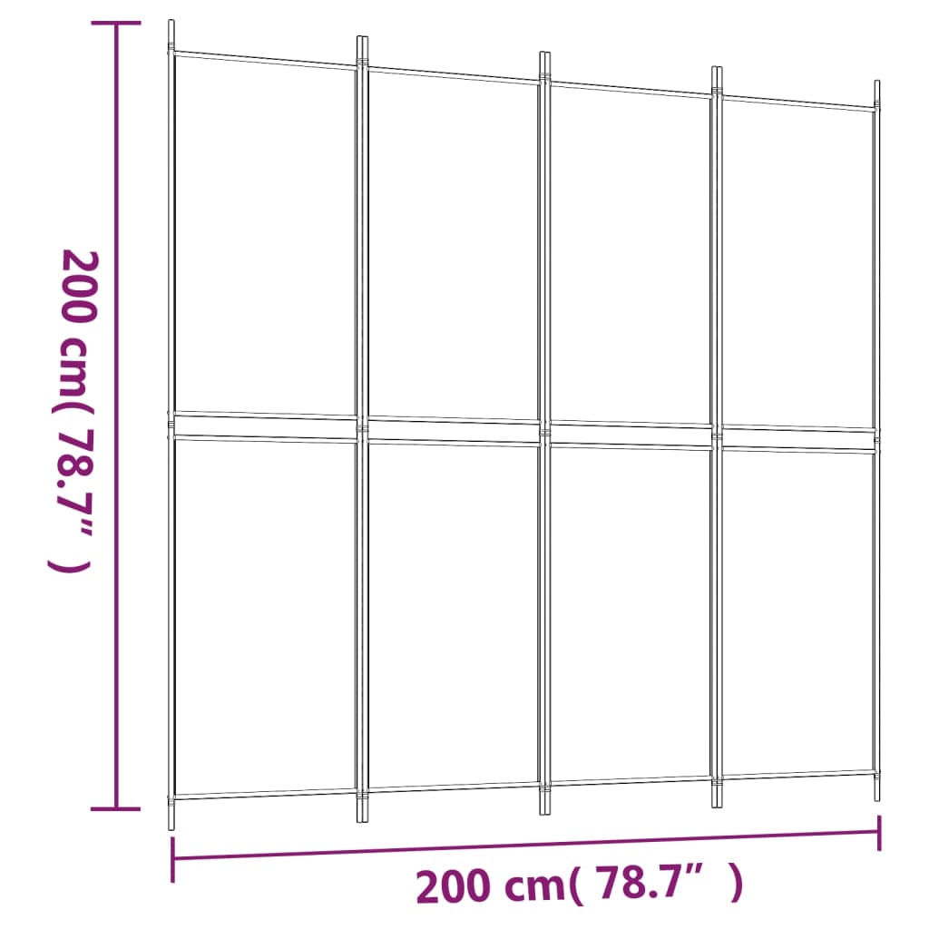 vidaXL Cloison de séparation 4 panneaux Blanc 200x200 cm Tissu