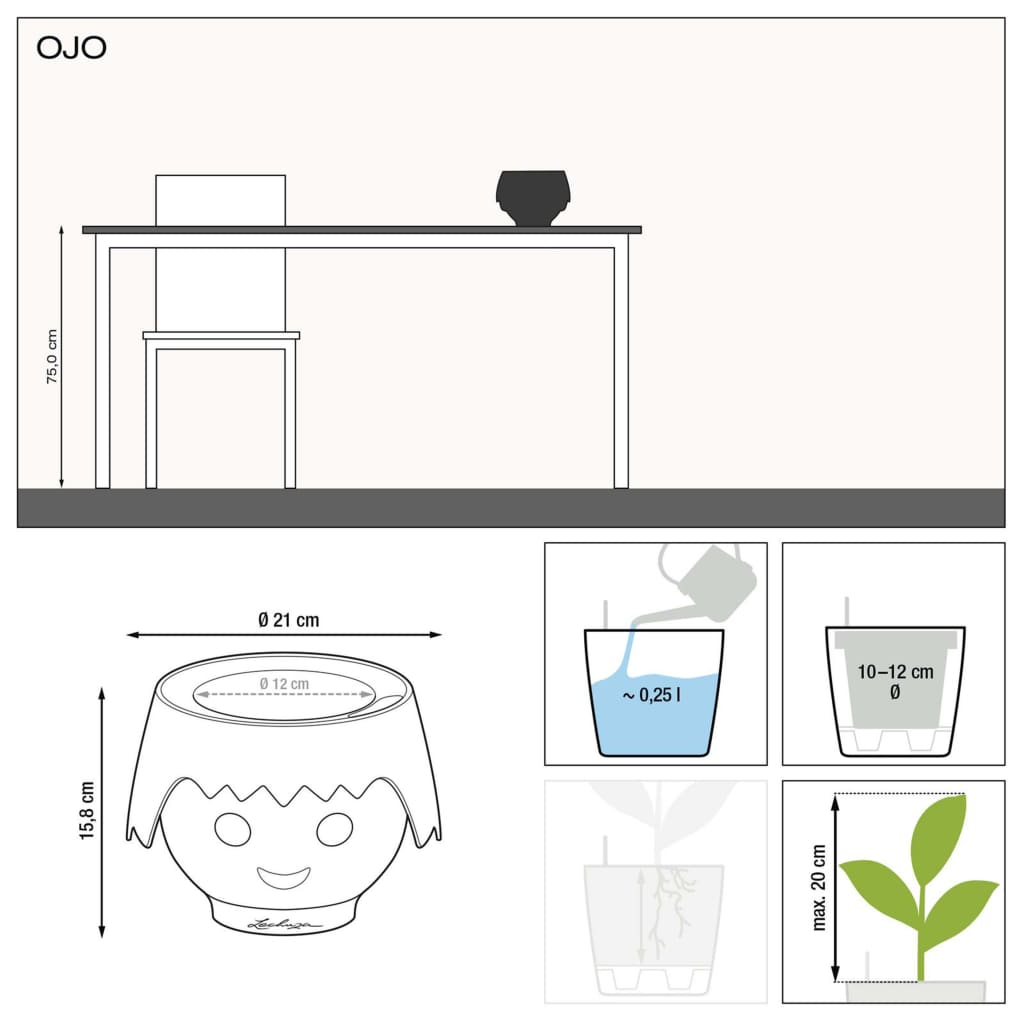 LECHUZA Jardinière de table OJO ALL-IN-ONE Vert pomme