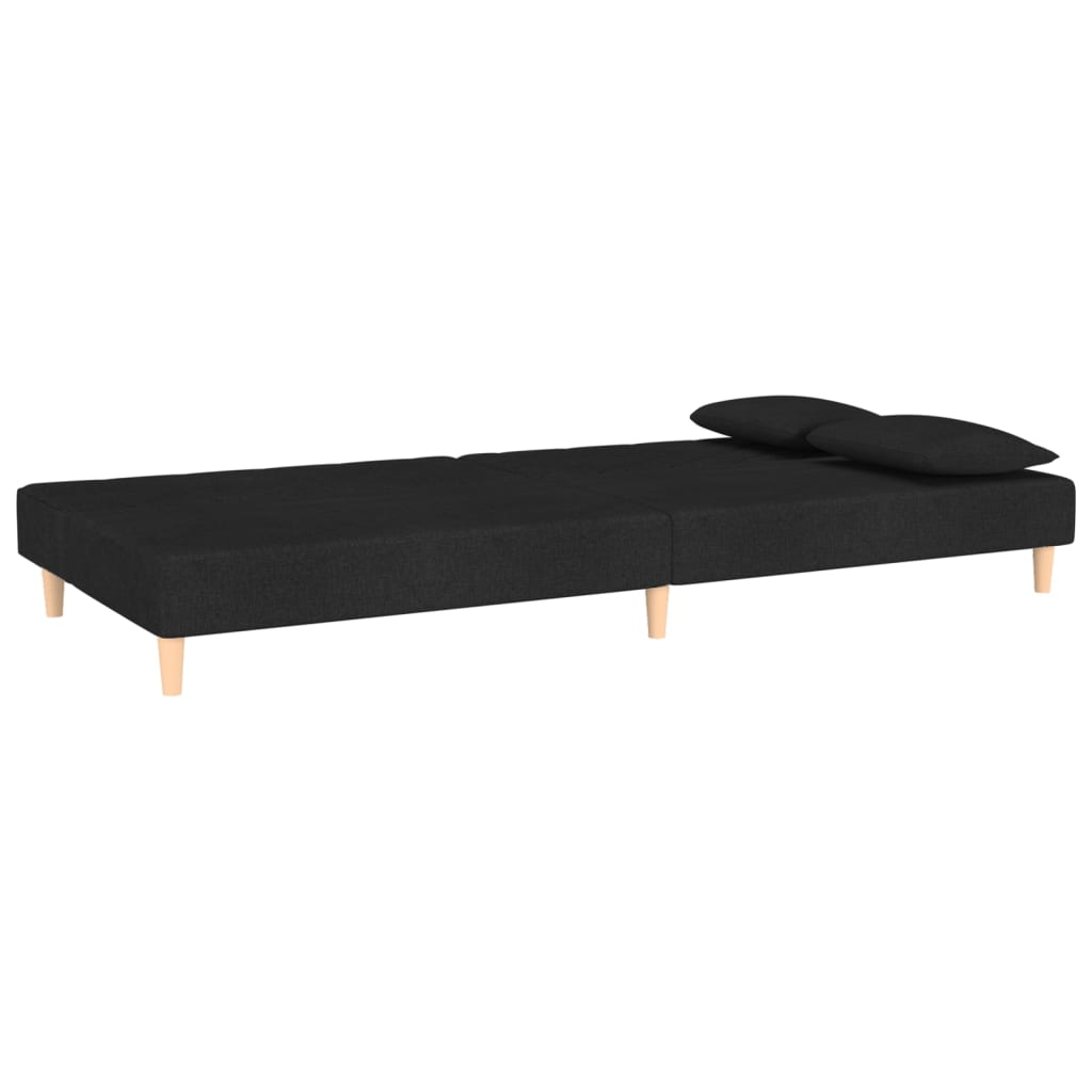 vidaXL Canapé-lit à 2 places avec deux oreillers Noir Tissu