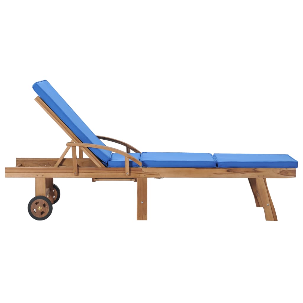 vidaXL Chaises longues avec coussins lot de 2 Bois de teck solide Bleu