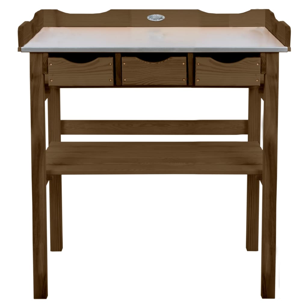 Esschert Design Table de rempotage avec tiroirs marron