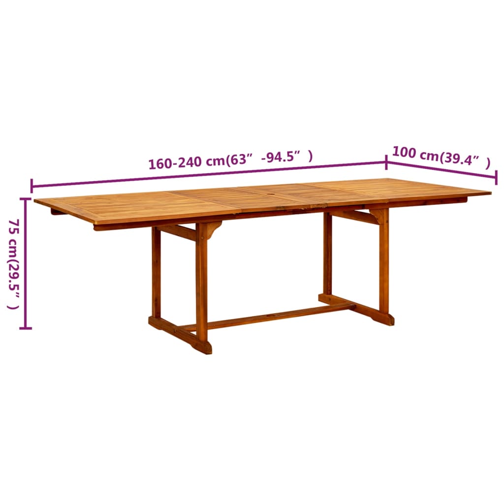 vidaXL Table à dîner de jardin (160-240)x100x75cm Bois d'acacia massif