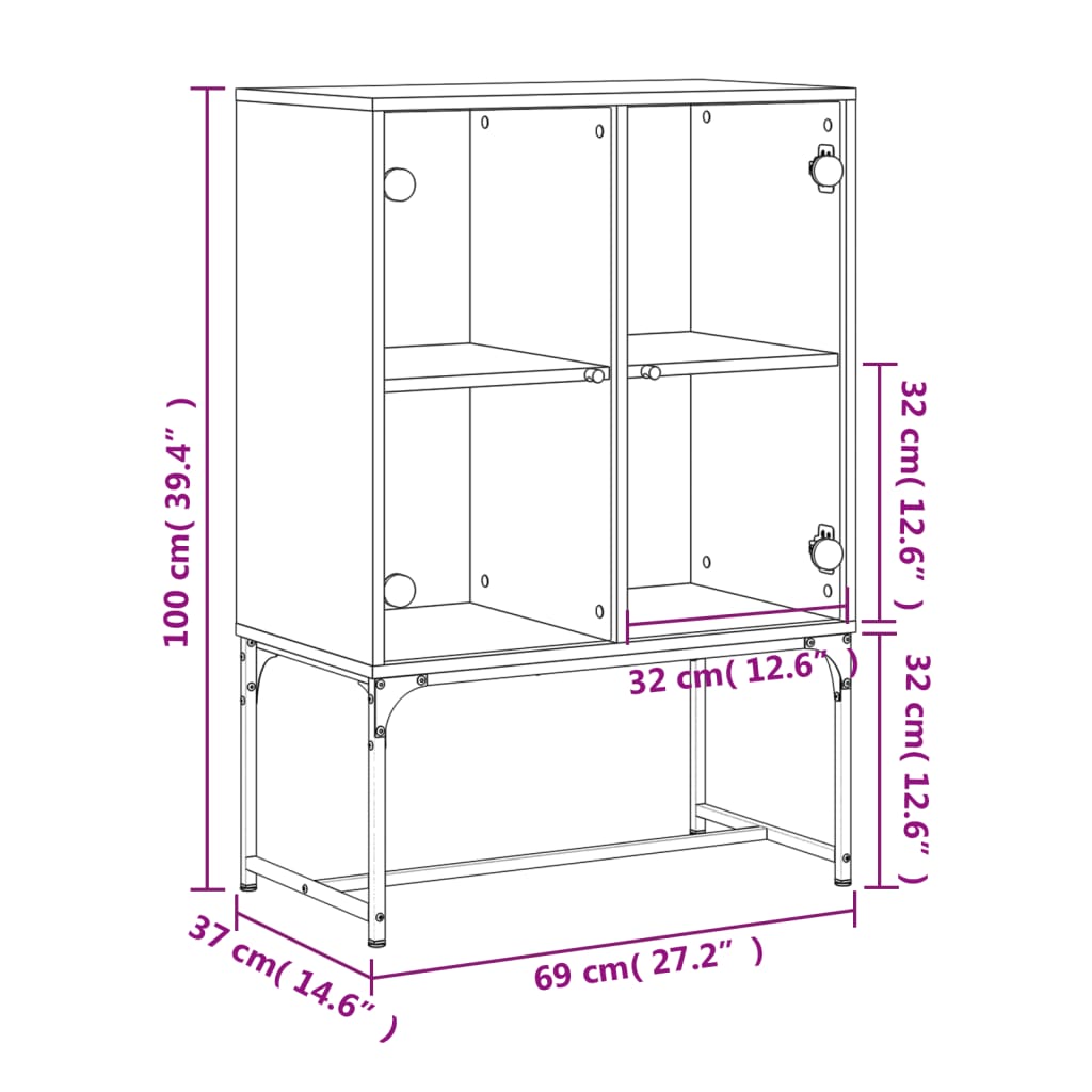 vidaXL Armoire latérale avec portes en verre gris béton 69x37x100 cm