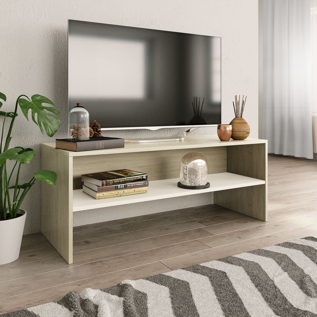 vidaXL Meuble TV Blanc et chêne sonoma 100 x 40 x 40 cm Aggloméré