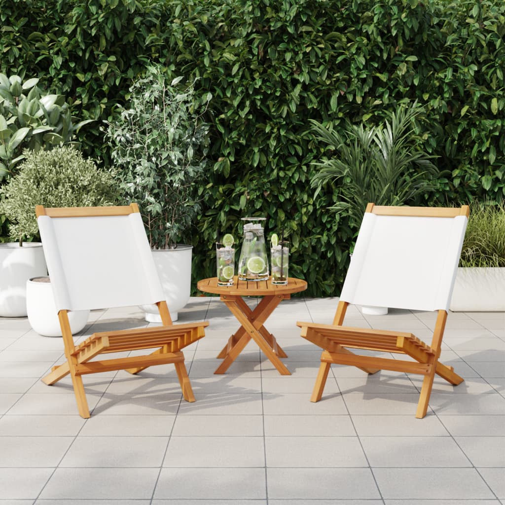 vidaXL Chaises de jardin lot de 2 blanc crème bois acacia massif tissu