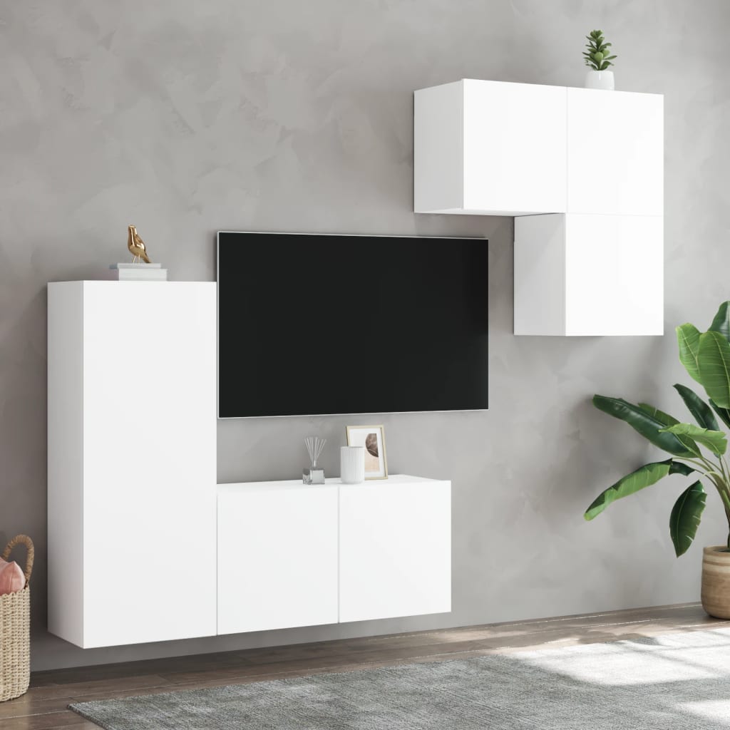 vidaXL Unités murales TV 4 pcs blanc bois d'ingénierie