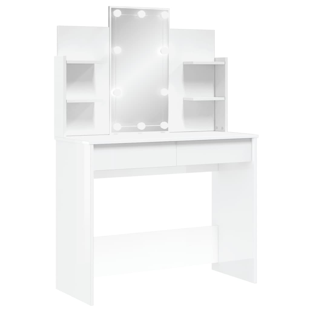 vidaXL Coiffeuse d'angle avec LED Table de Maquillage Table Cosmétique Meuble de Chambre à Coucher Maison Intérieur Chêne 111x54x141,5 cm