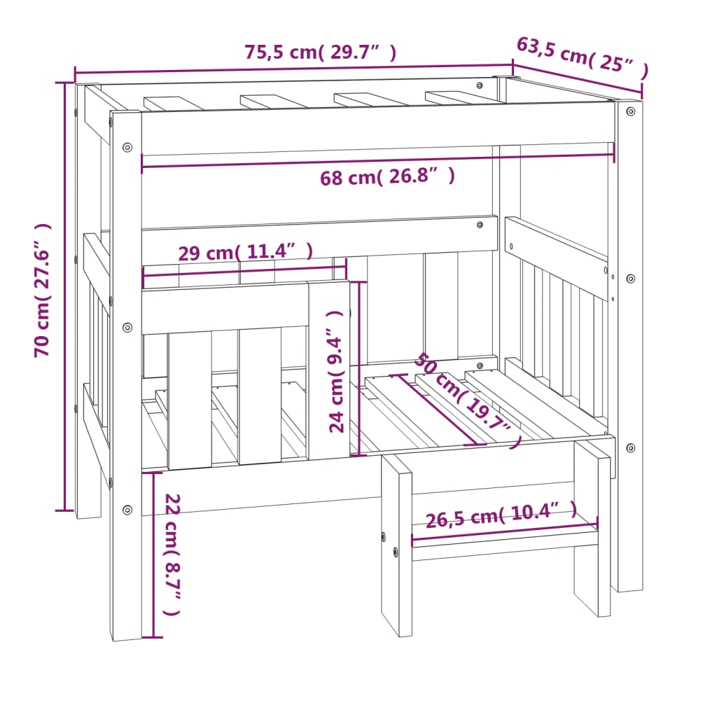 vidaXL Lit pour chien Blanc 75,5x63,5x70 cm Bois de pin solide