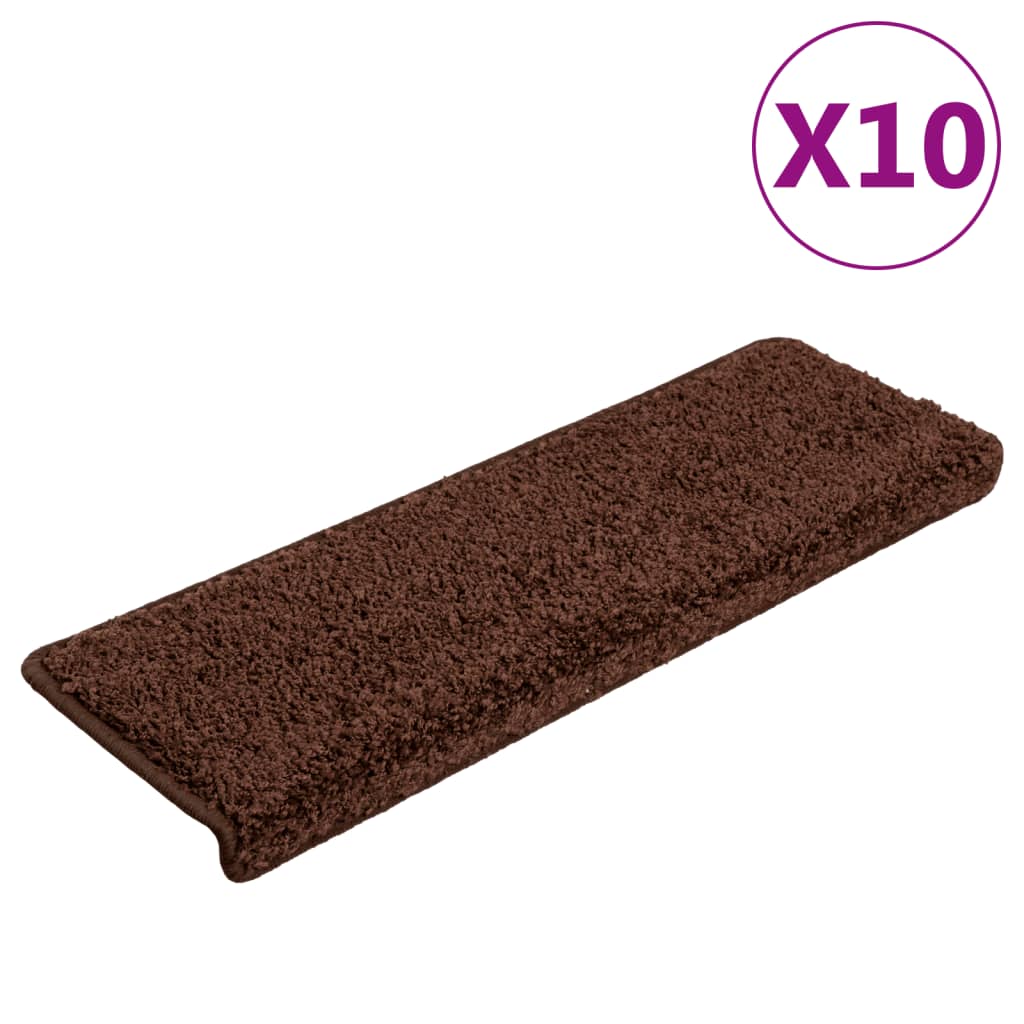 vidaXL Tapis d'escalier 10 pcs 65x21x4 cm Marron