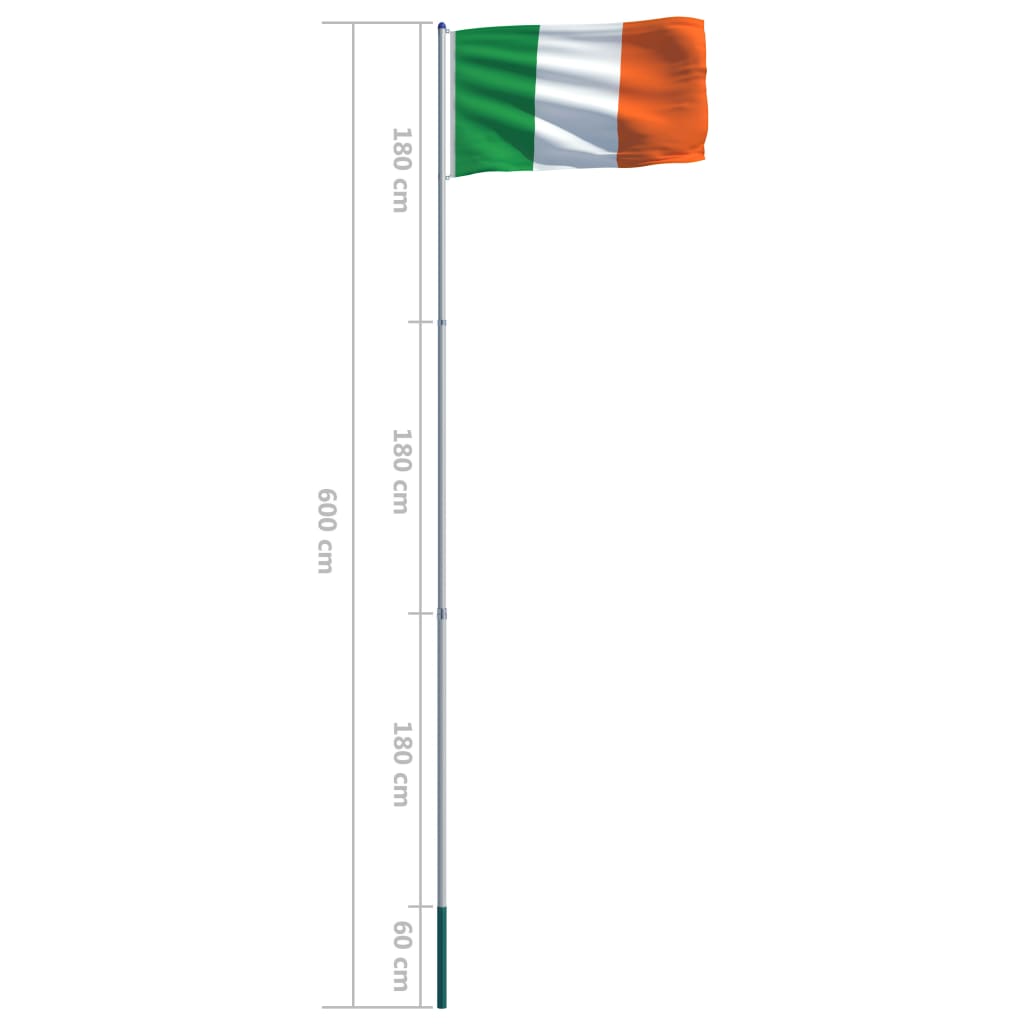 vidaXL Drapeau Irlande et mât en aluminium 6 m