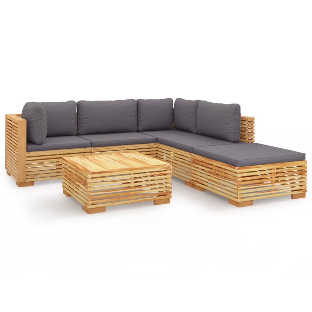 vidaXL Salon de jardin 6 pcs avec coussins Bois de teck solide