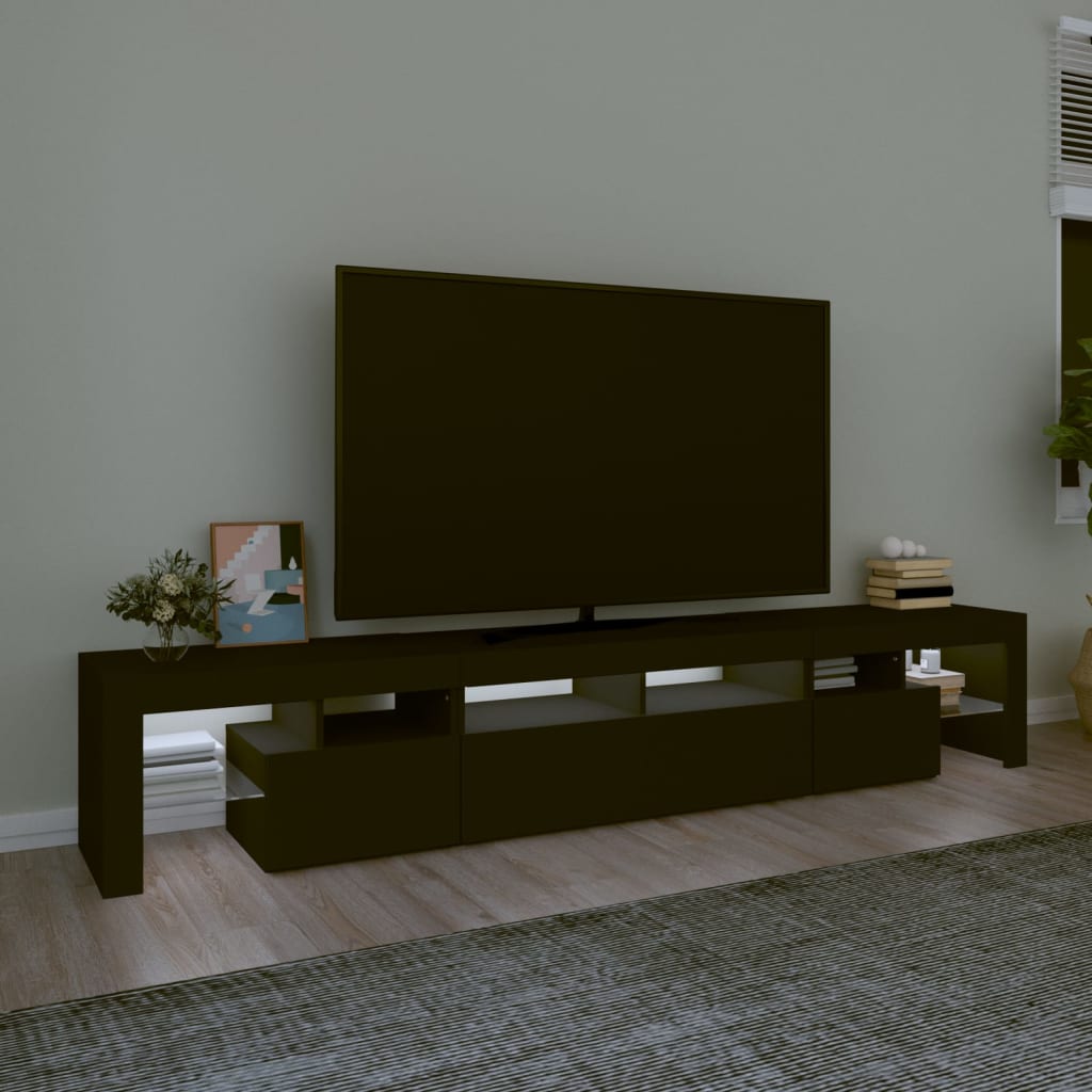 vidaXL Meuble TV avec lumières LED Noir 230x36,5x40 cm