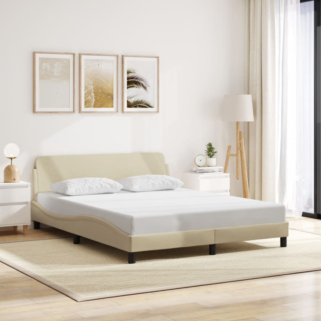 vidaXL Cadre de lit avec tête de lit Crème 160 x 200 cm Tissu
