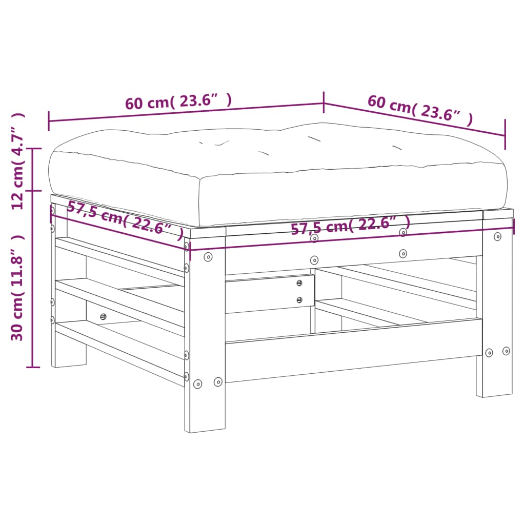 vidaXL Repose-pied de jardin avec coussin bois de pin imprégné