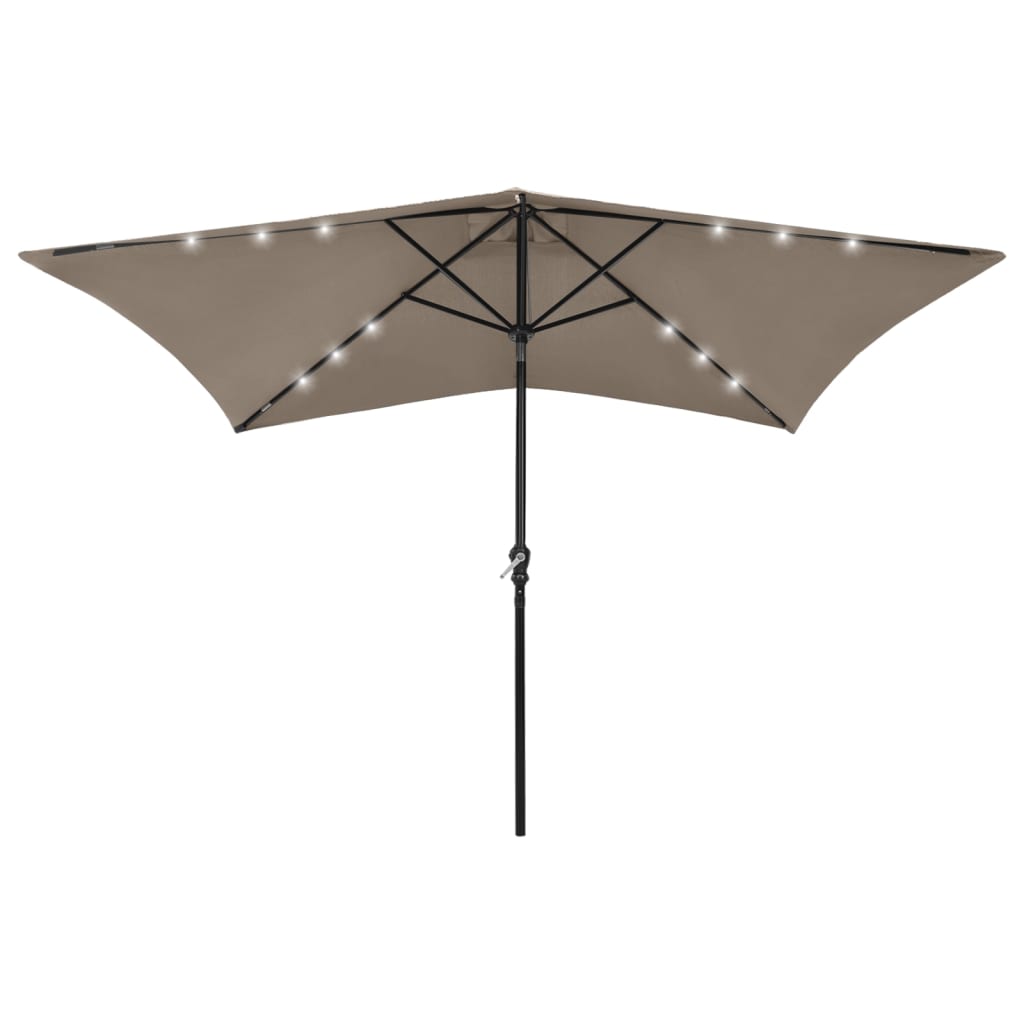 vidaXL Parasol de jardin avec LED et mât en acier taupe 2x3 m