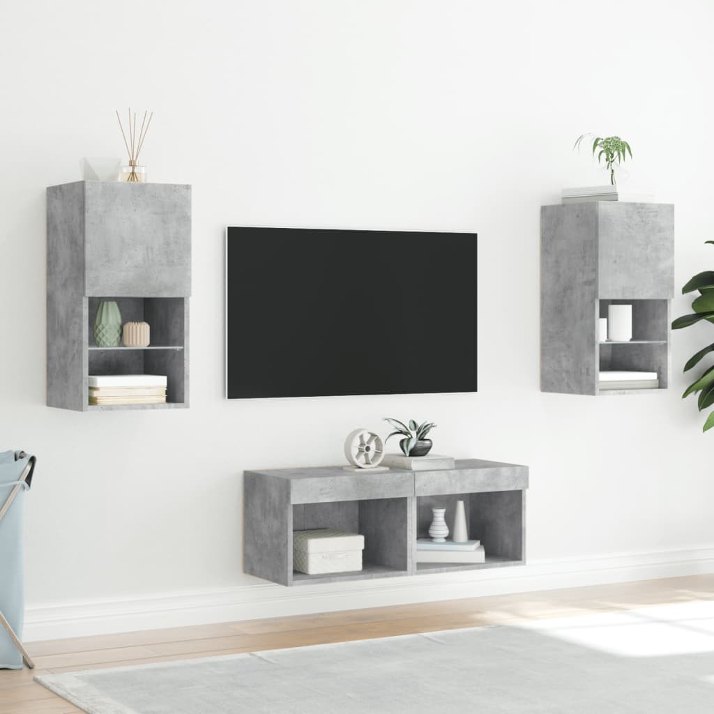 vidaXL Meuble TV muraux 4 pcs avec lumières LED gris béton