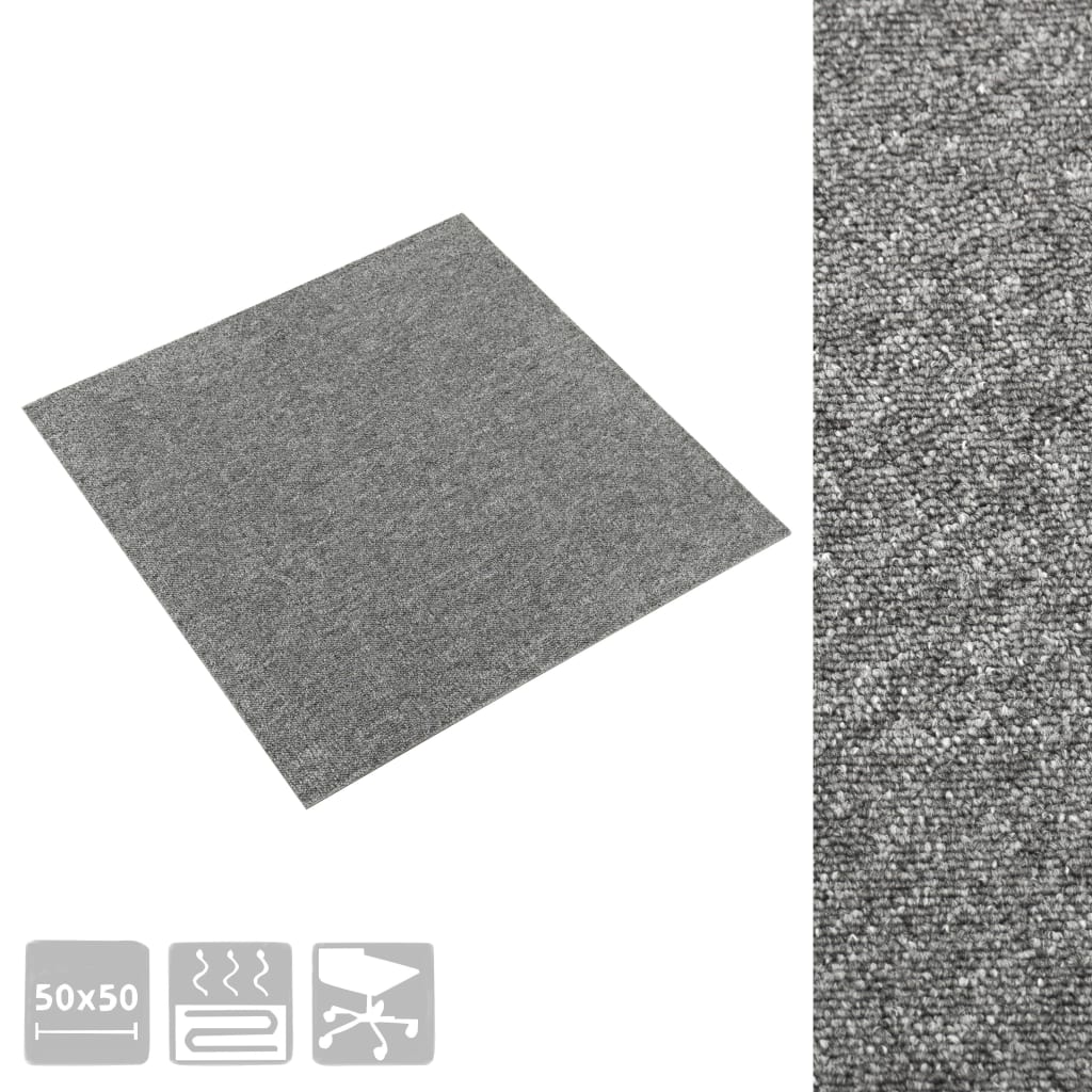 vidaXL Dalles de tapis de sol 20 pcs 5 m² 50x50 cm Gris