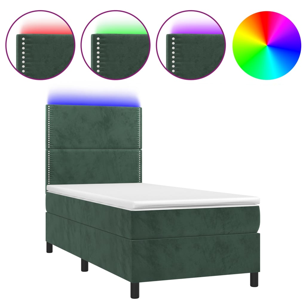 vidaXL Sommier à lattes de lit avec matelas et LED Vert foncé 80x200cm