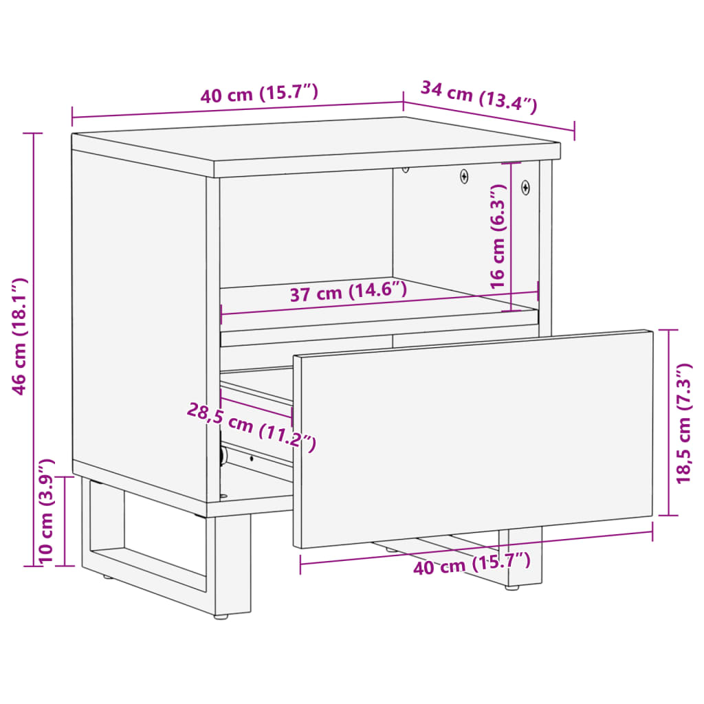 vidaXL Table de chevet 40x34x46 cm bois d'acacia massif