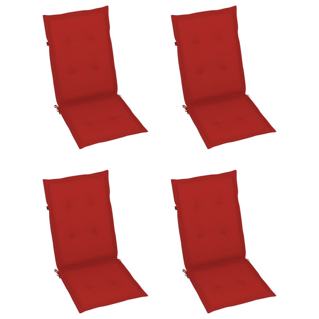 vidaXL Chaises de jardin lot de 4 avec coussins rouge Bois teck massif