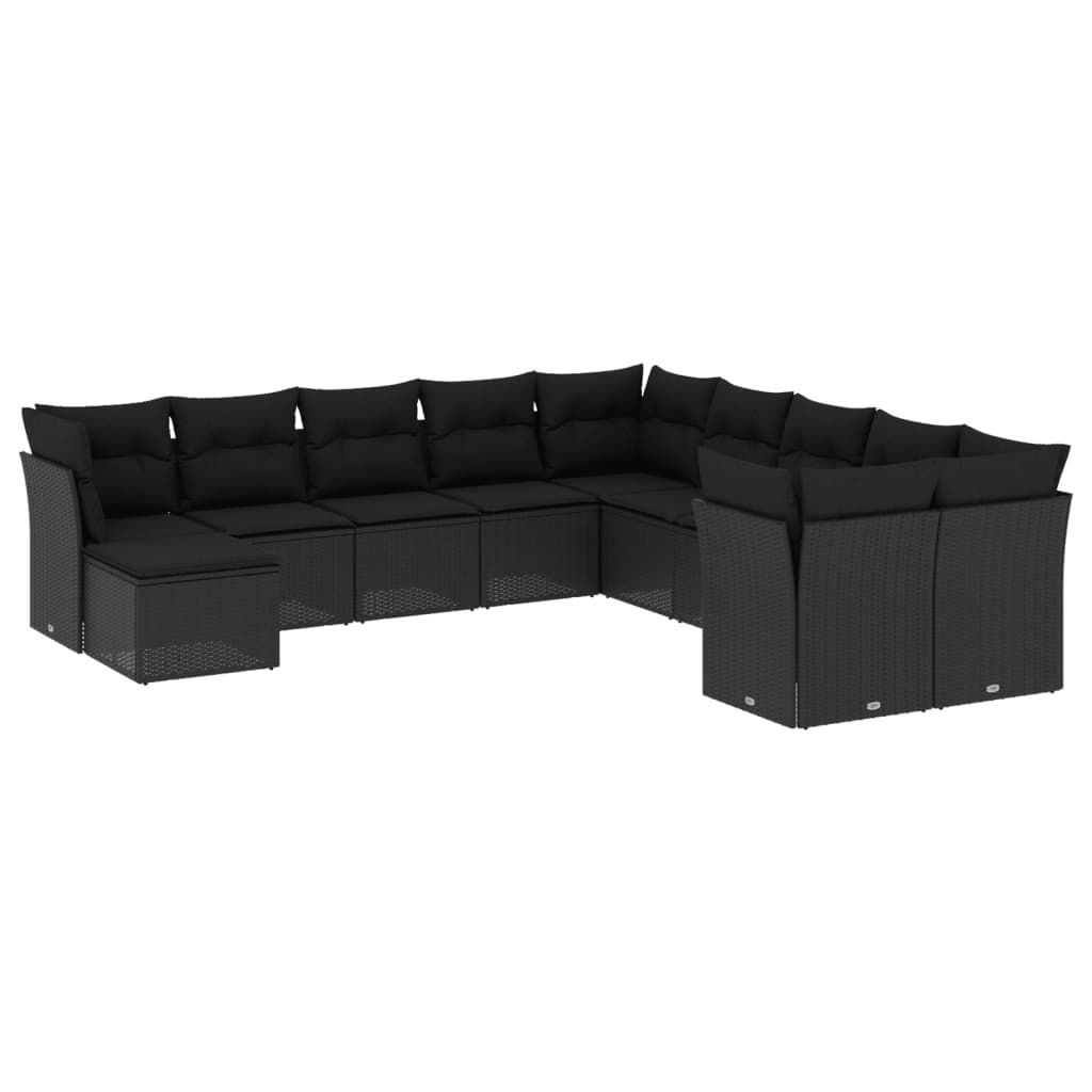 vidaXL Salon de jardin 11 pcs avec coussins noir résine tressée