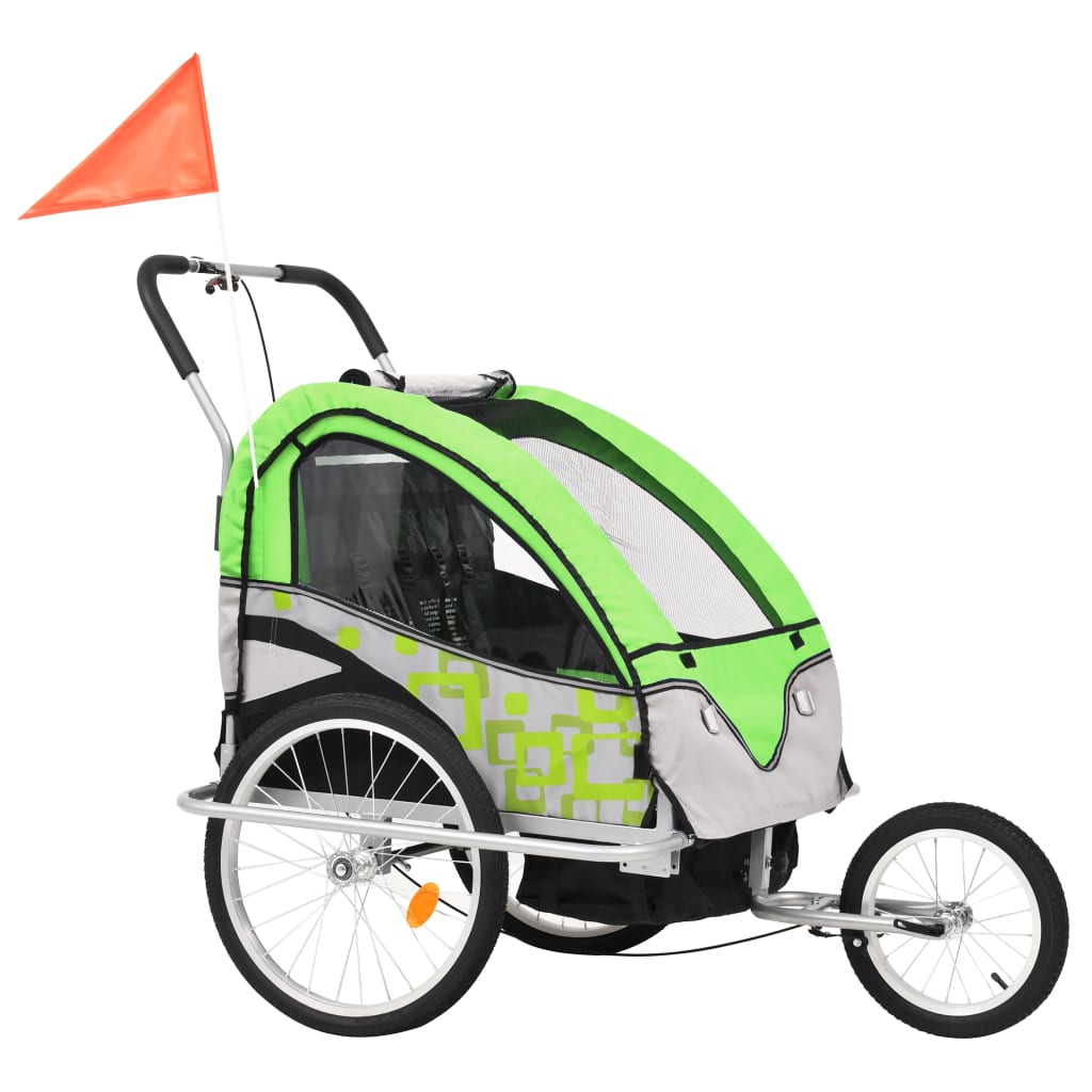 vidaXL Remorque à vélo et poussette pour enfants 2-en-1 Vert et gris