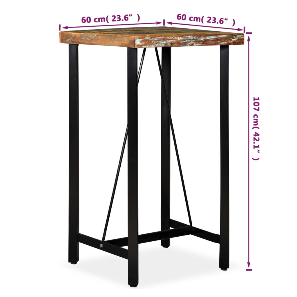 vidaXL Table de bar Bois de récupération massif 60x60x107 cm