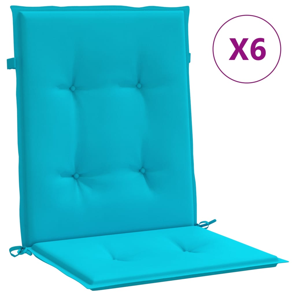 vidaXL Coussins de chaise à dossier bas lot de 6 turquoise tissu