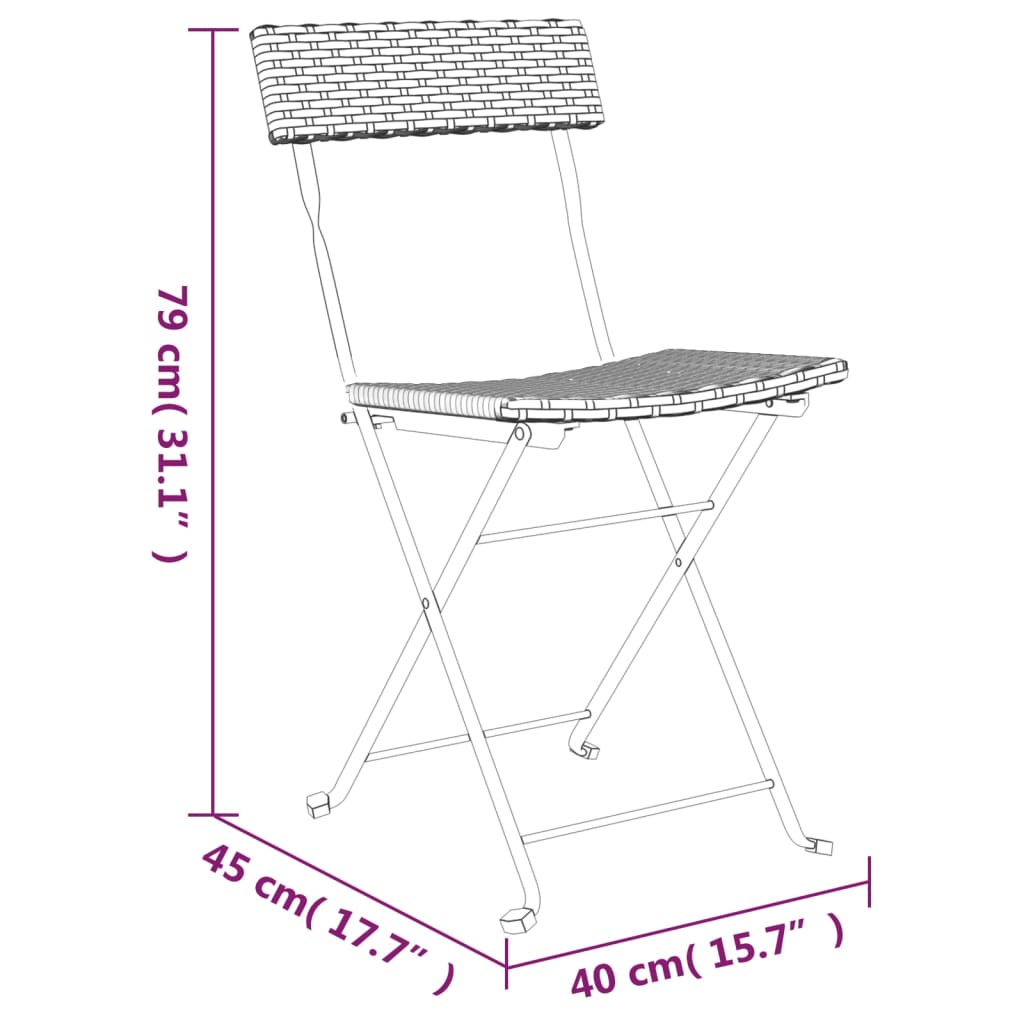 vidaXL Ensemble de bistro pliable 3 pcs Marron Résine tressée