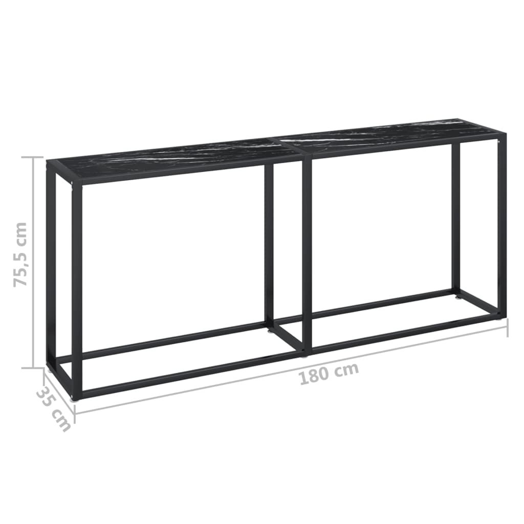 vidaXL Table console Marbre noir 180x35x75,5 cm Verre trempé