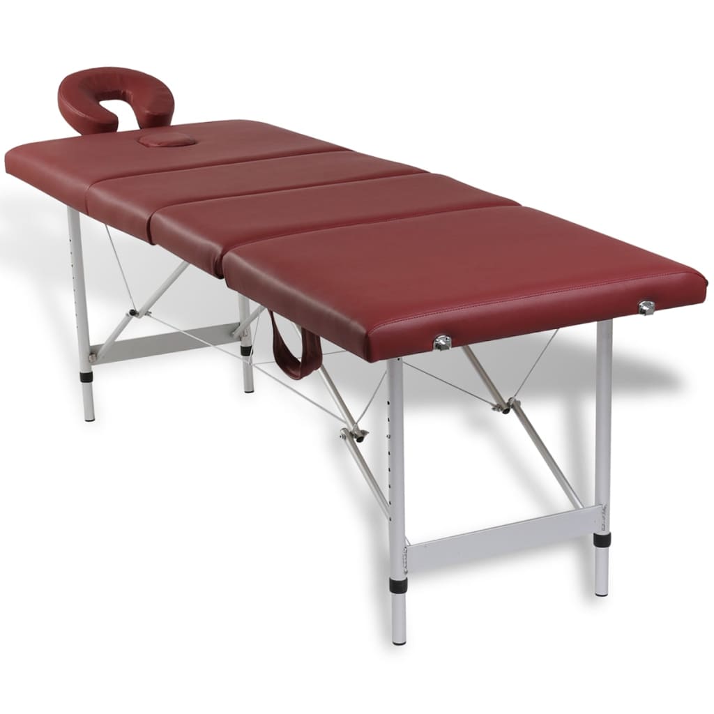 vidaXL Table pliable de massage Rouge 4 zones avec cadre en aluminium