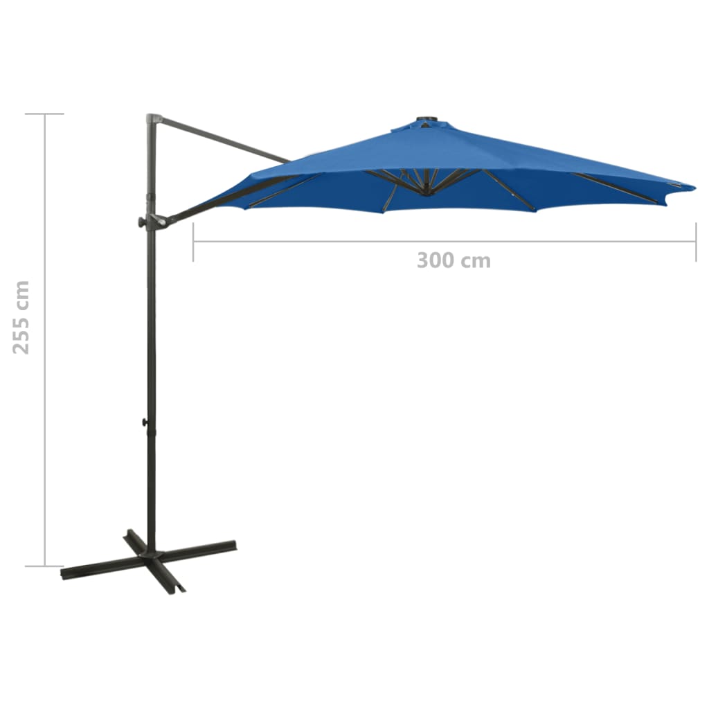 vidaXL Parasol de jardin en porte-à-faux et mât et lumières LED