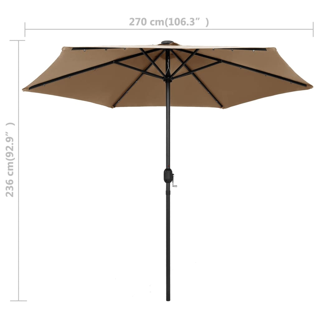 vidaXL Parasol de jardin avec lumières LED et mât en aluminium taupe