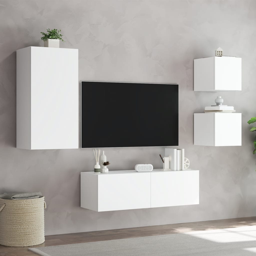 vidaXL Meuble TV muraux 4 pcs avec lumières LED blanc