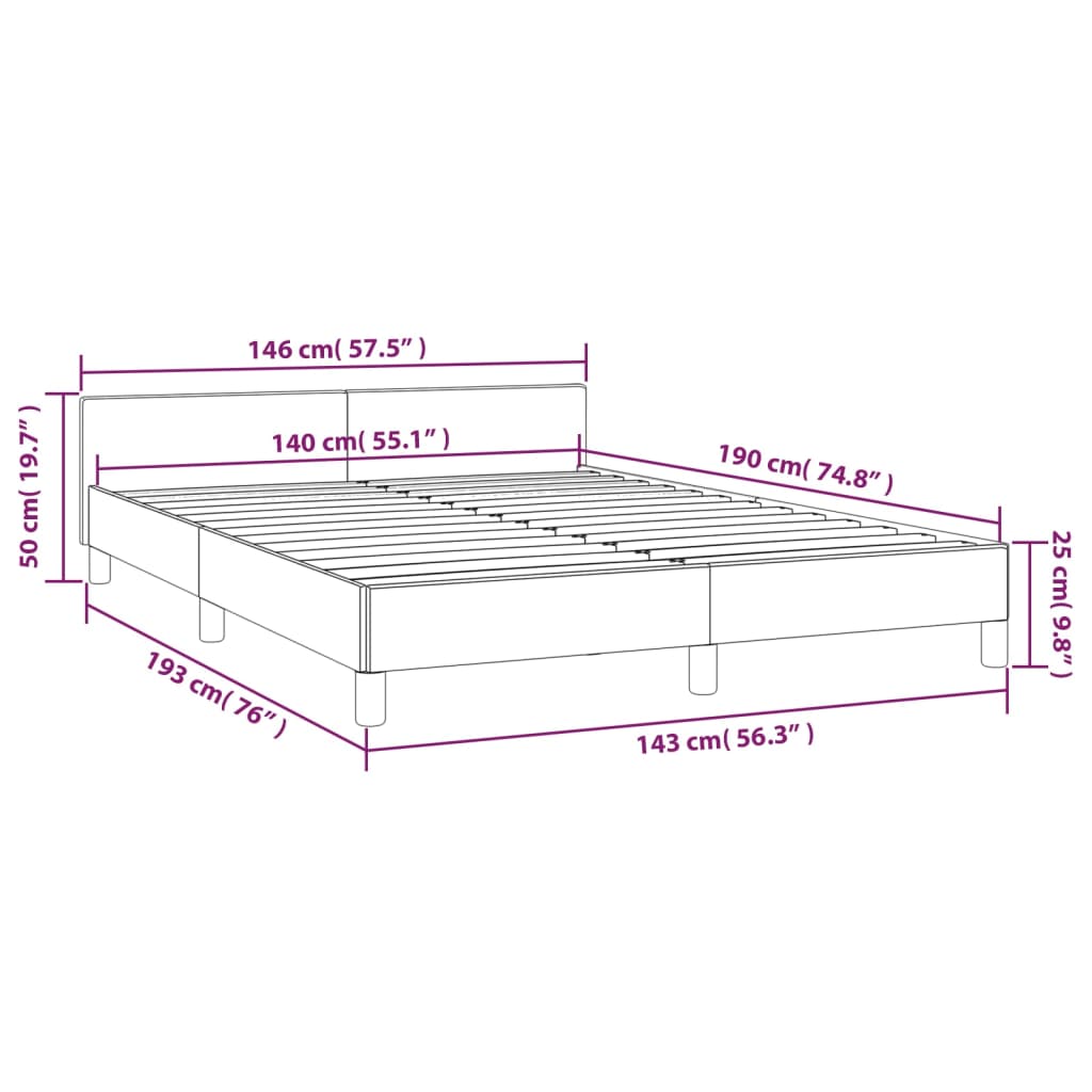 vidaXL Cadre de lit sans matelas gris clair 140x190 cm tissu