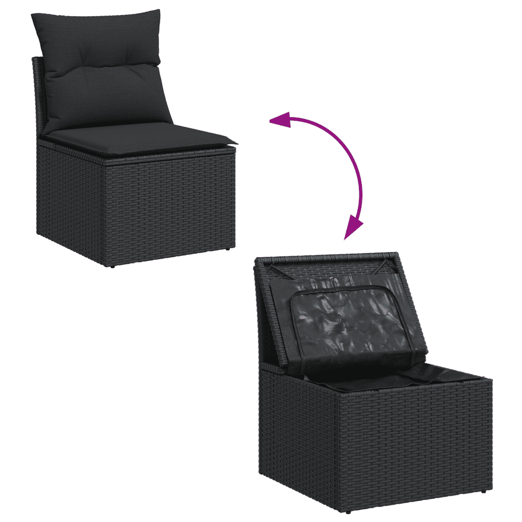 vidaXL Salon de jardin 4 pcs avec coussins noir résine tressée